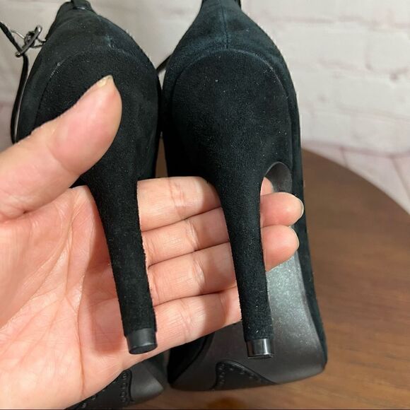 7 NAUGHTY MONKEY suede ankle wrap peep toe heels - Picture 5 of 11